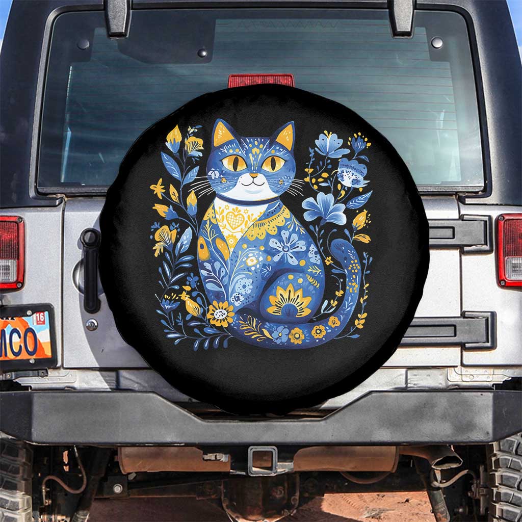 Ukraine Cat Floral Vintage Ukrainian Flag Spare Tire Cover