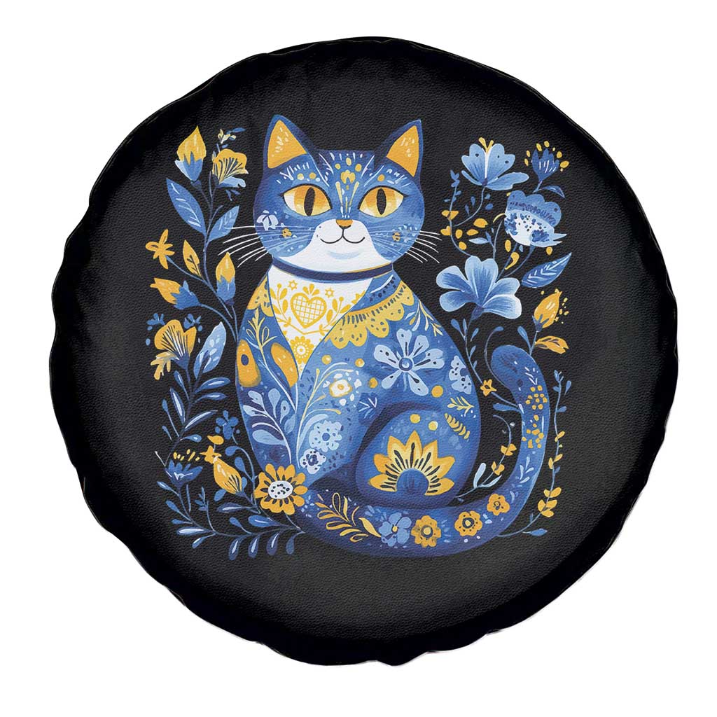 Ukraine Cat Floral Vintage Ukrainian Flag Spare Tire Cover