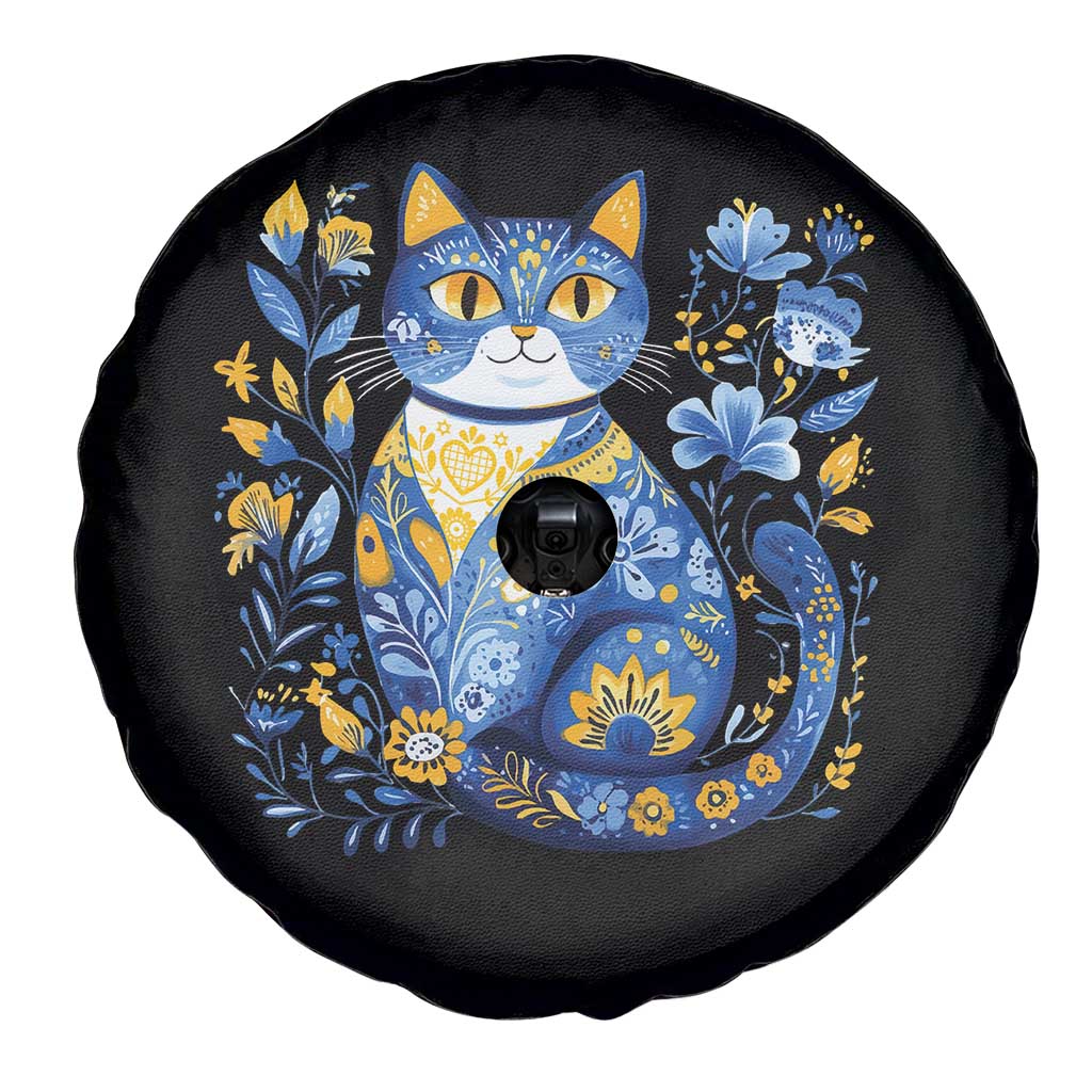 Ukraine Cat Floral Vintage Ukrainian Flag Spare Tire Cover