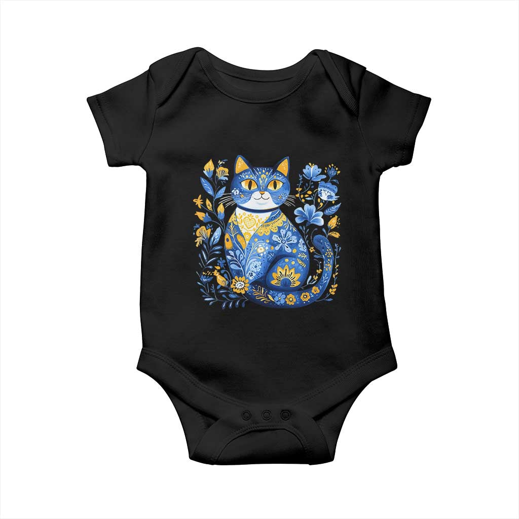 Ukraine Cat Floral Vintage Ukrainian Flag Baby Onesie