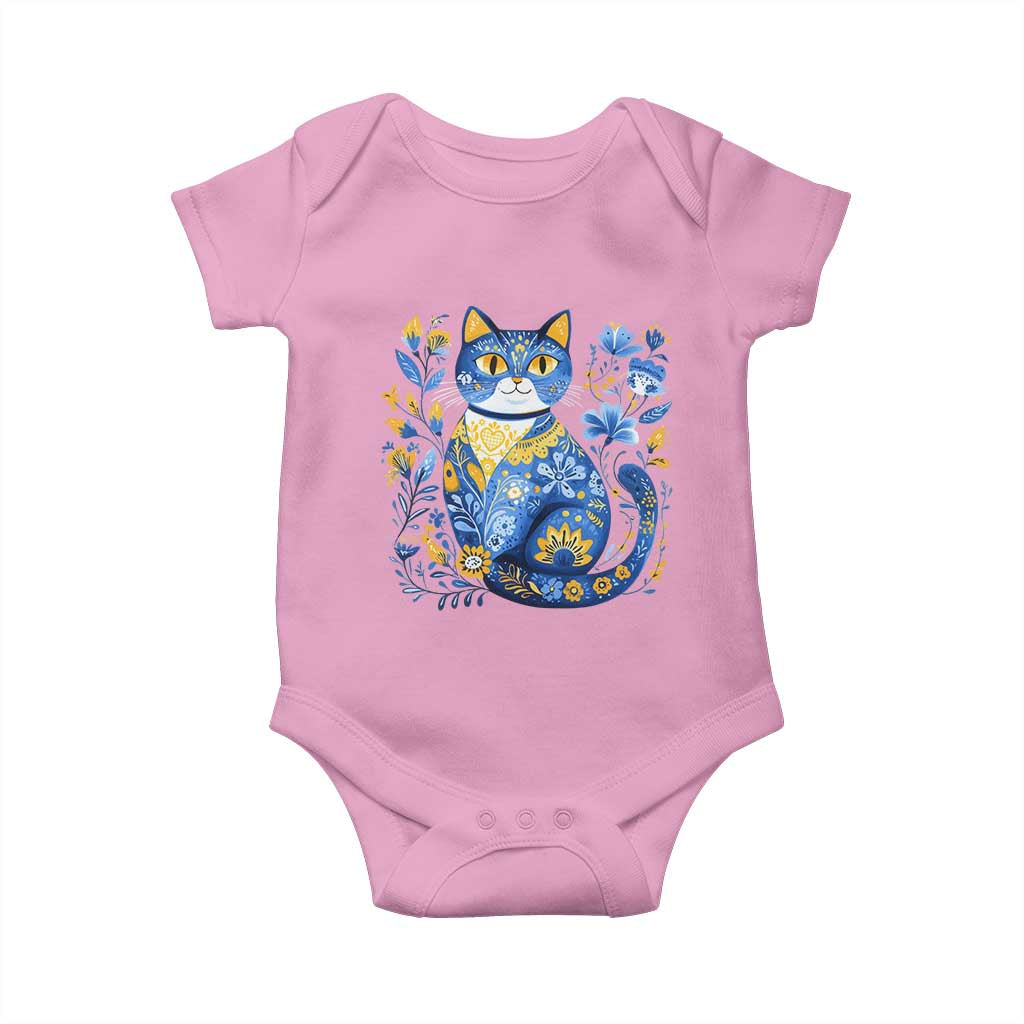 Ukraine Cat Floral Vintage Ukrainian Flag Baby Onesie