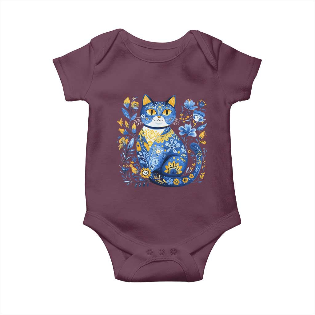 Ukraine Cat Floral Vintage Ukrainian Flag Baby Onesie