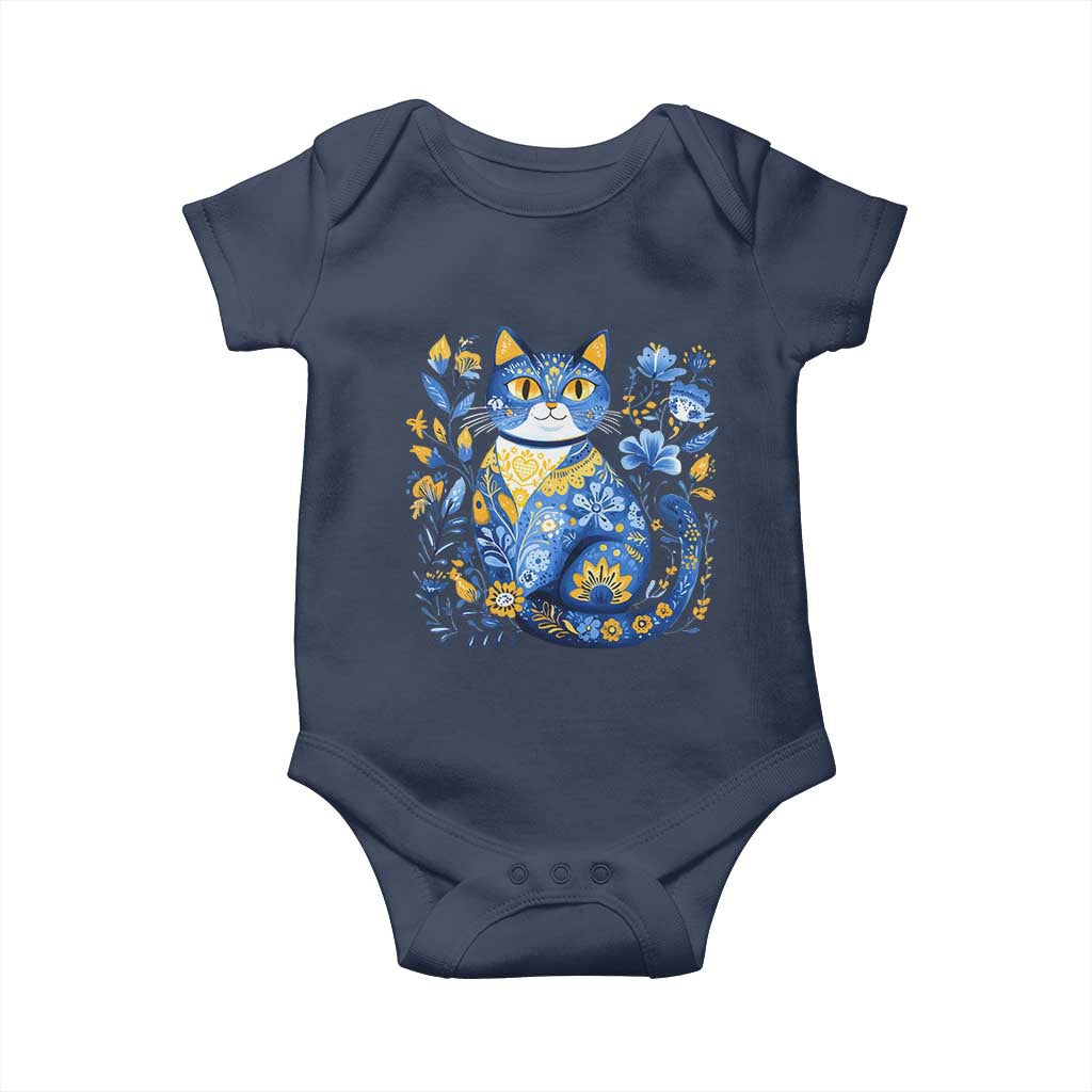 Ukraine Cat Floral Vintage Ukrainian Flag Baby Onesie
