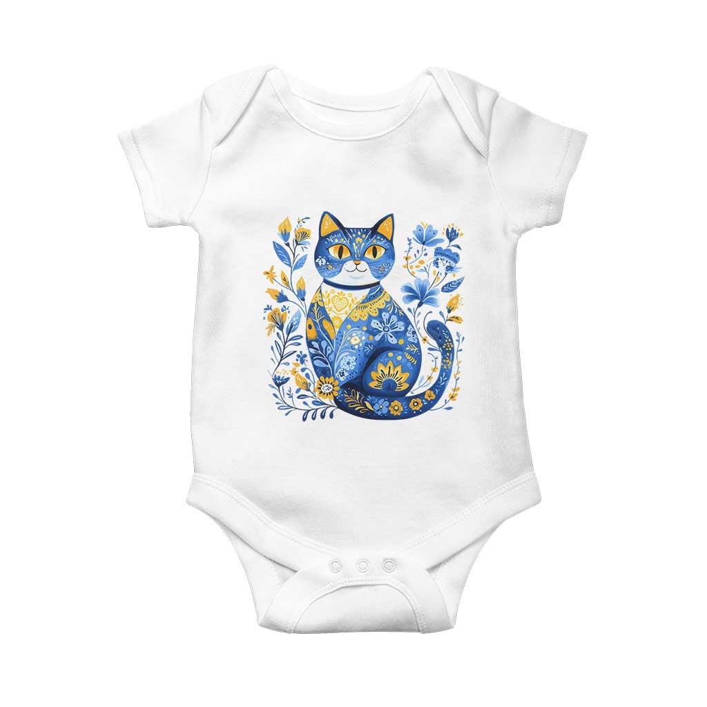 Ukraine Cat Floral Vintage Ukrainian Flag Baby Onesie