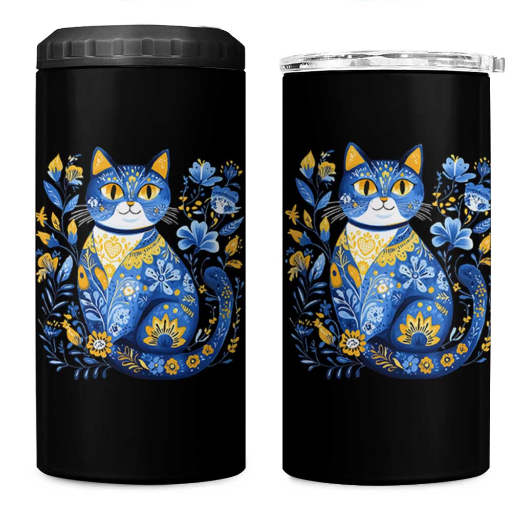 Ukraine Cat Floral Vintage Ukrainian Flag 4 in 1 Can Cooler Tumbler