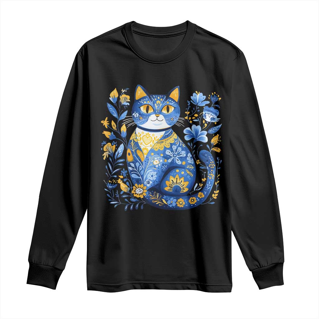 Ukraine Cat Floral Vintage Ukrainian Flag Long Sleeve Shirt