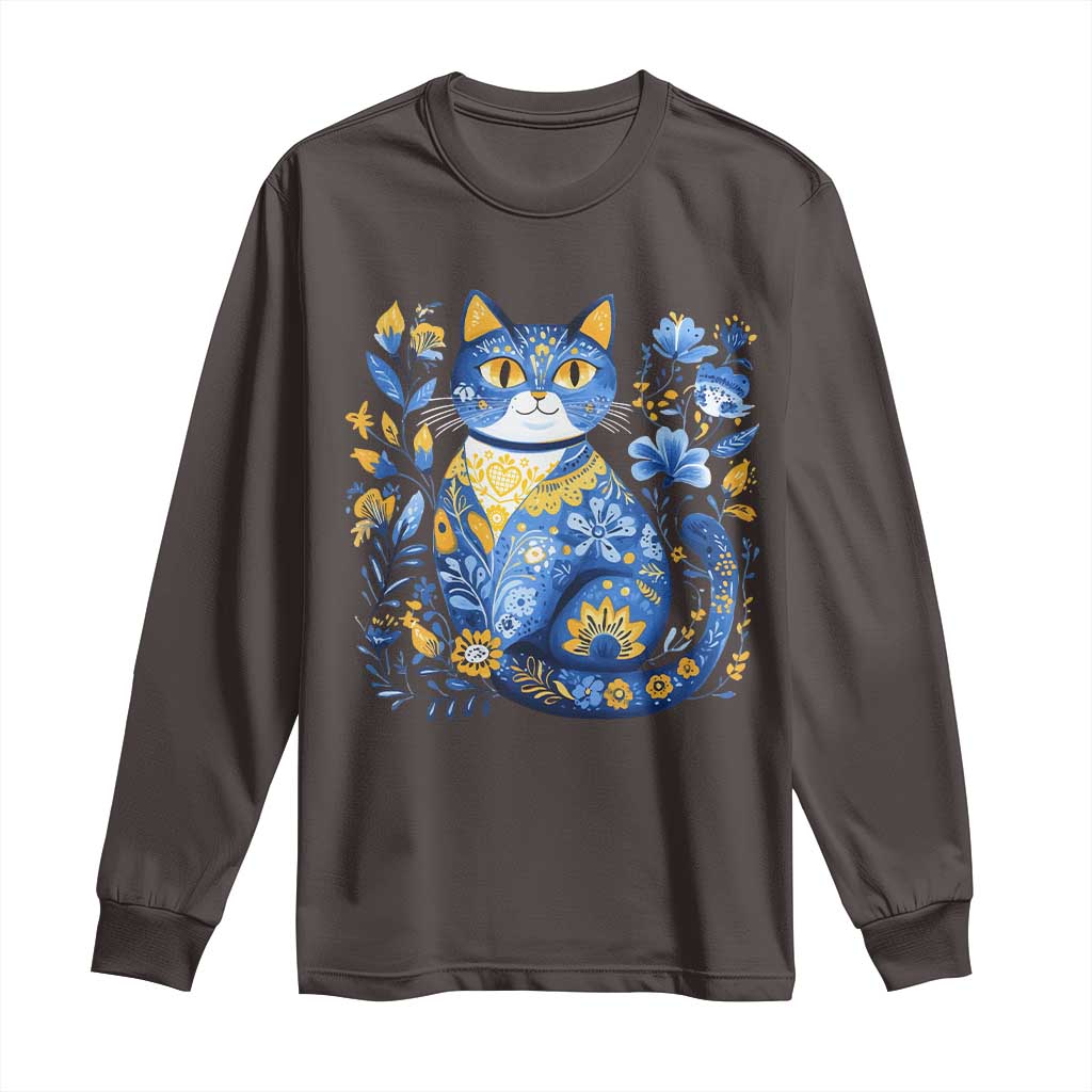 Ukraine Cat Floral Vintage Ukrainian Flag Long Sleeve Shirt
