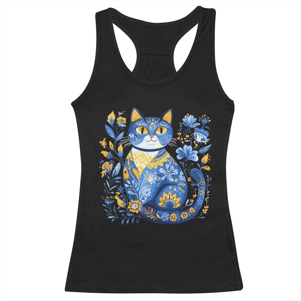 Ukraine Cat Floral Vintage Ukrainian Flag Racerback Tank Top