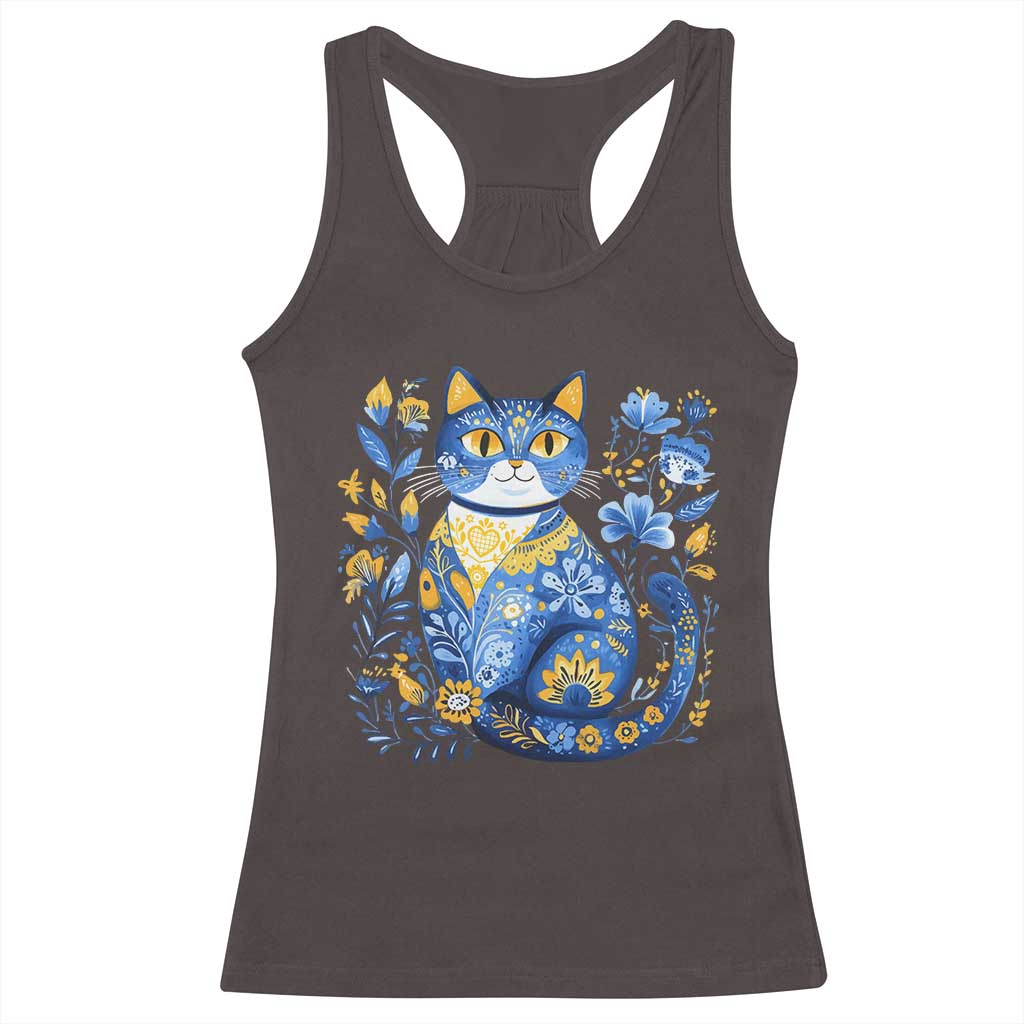 Ukraine Cat Floral Vintage Ukrainian Flag Racerback Tank Top
