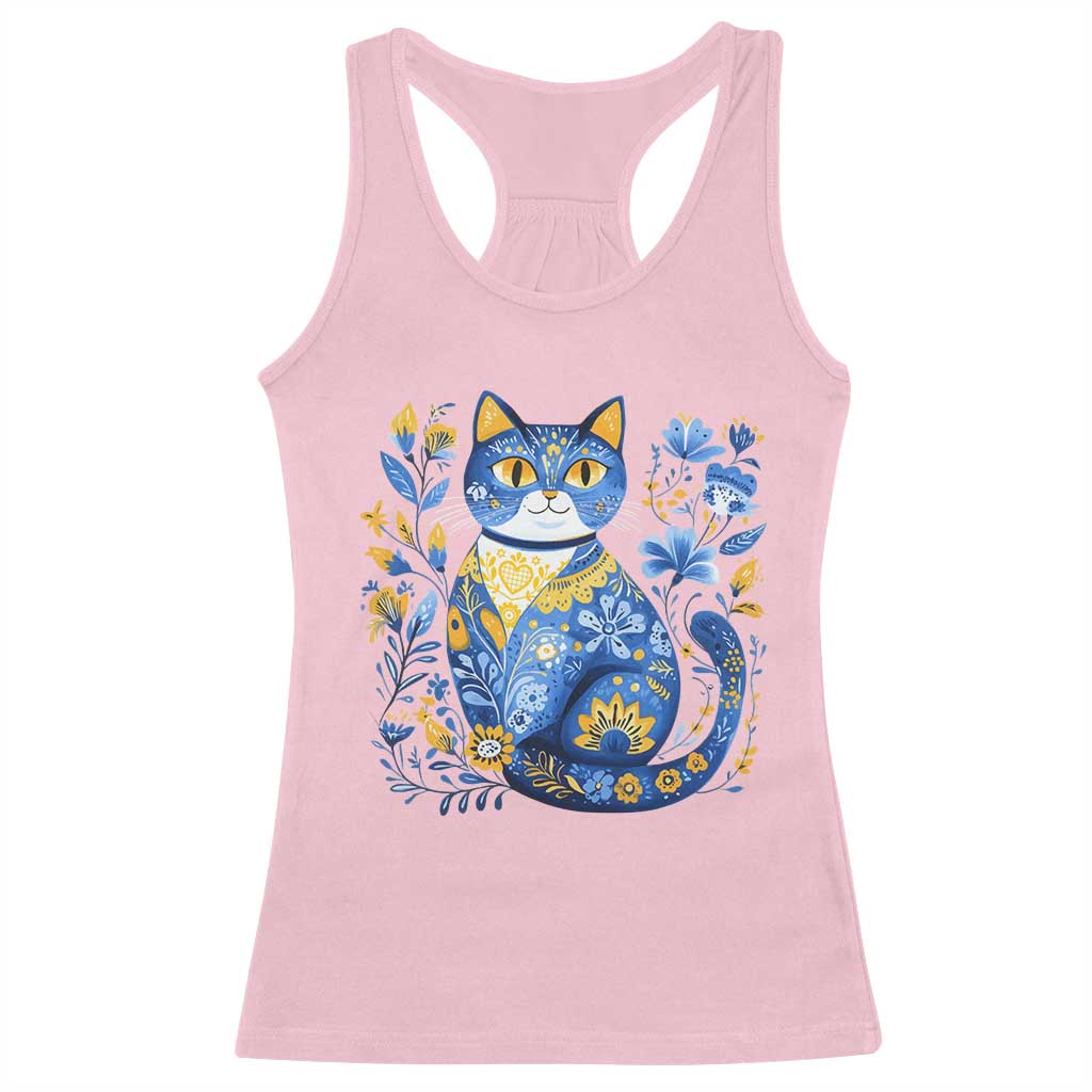 Ukraine Cat Floral Vintage Ukrainian Flag Racerback Tank Top