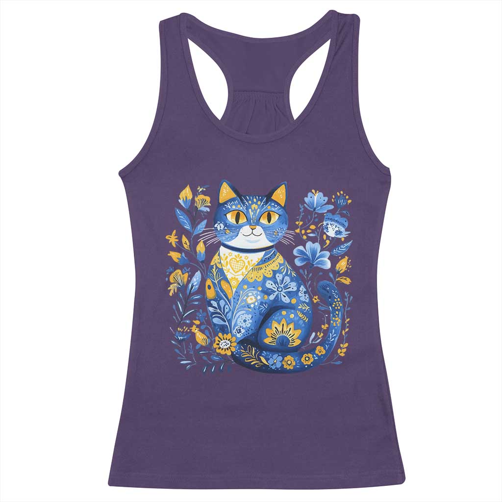 Ukraine Cat Floral Vintage Ukrainian Flag Racerback Tank Top