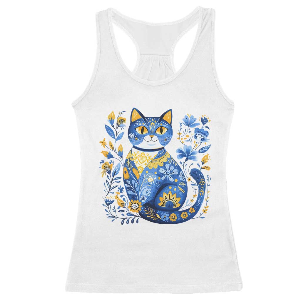Ukraine Cat Floral Vintage Ukrainian Flag Racerback Tank Top