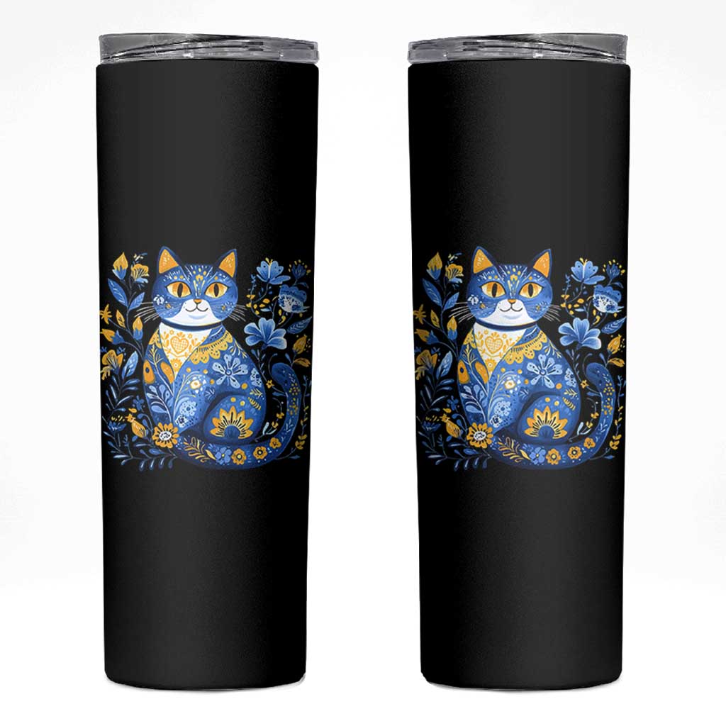 Ukraine Cat Floral Vintage Ukrainian Flag Skinny Tumbler
