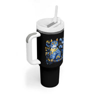 Ukraine Cat Floral Vintage Ukrainian Flag Tumbler With Handle