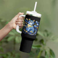 Ukraine Cat Floral Vintage Ukrainian Flag Tumbler With Handle