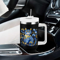 Ukraine Cat Floral Vintage Ukrainian Flag Tumbler With Handle