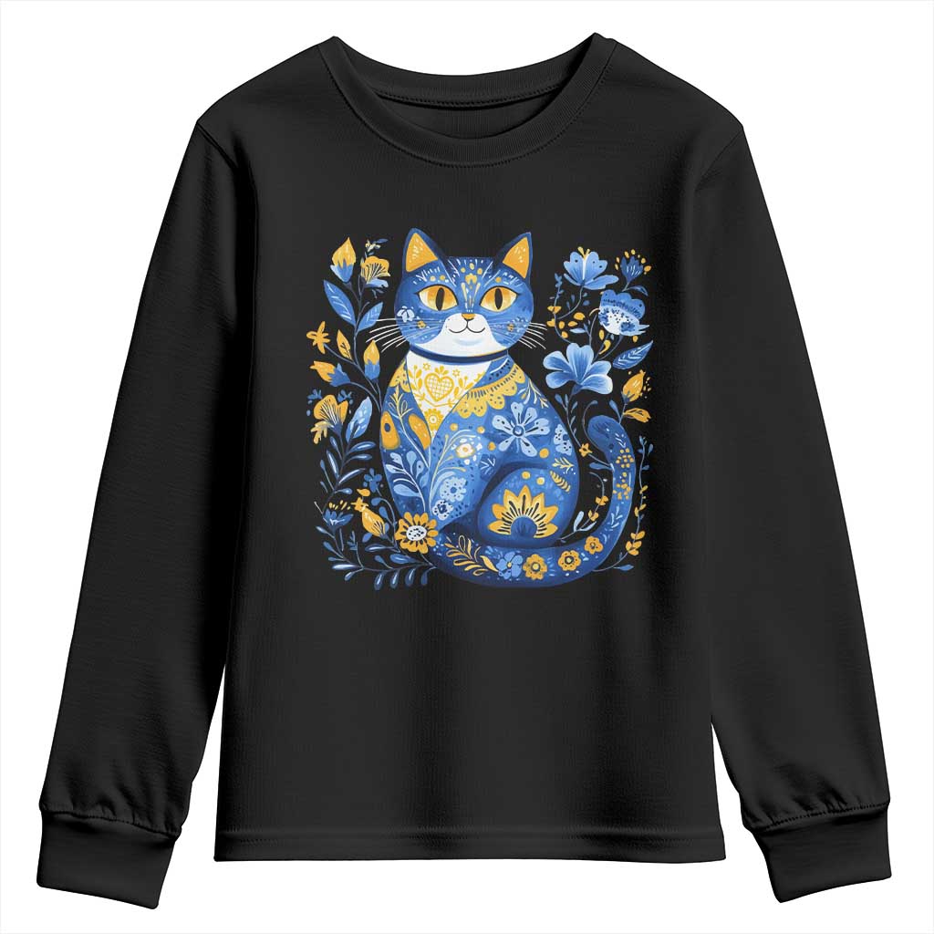 Ukraine Cat Floral Vintage Ukrainian Flag Youth Sweatshirt