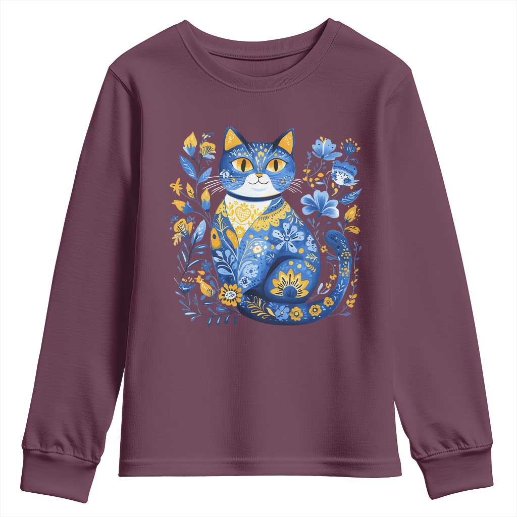 Ukraine Cat Floral Vintage Ukrainian Flag Youth Sweatshirt