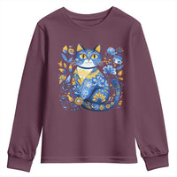 Ukraine Cat Floral Vintage Ukrainian Flag Youth Sweatshirt
