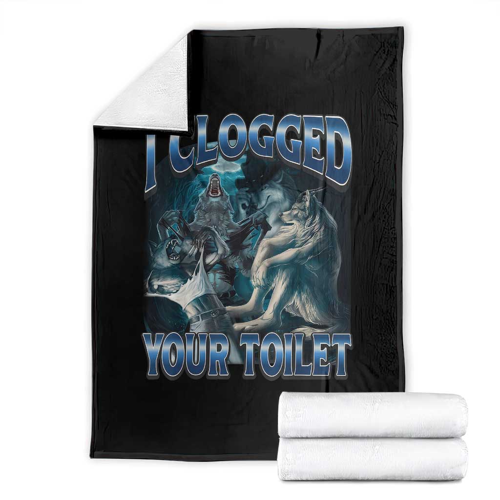Alpha Wolf Meme Throw Blanket I Clogged Your Toilet Funny Unhinged Stupid Brainrot