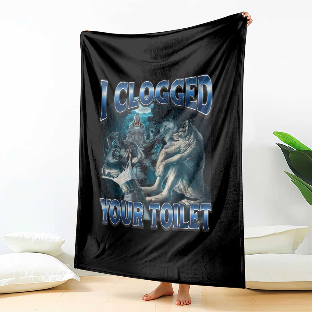 Alpha Wolf Meme Throw Blanket I Clogged Your Toilet Funny Unhinged Stupid Brainrot
