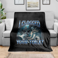 Alpha Wolf Meme Throw Blanket I Clogged Your Toilet Funny Unhinged Stupid Brainrot