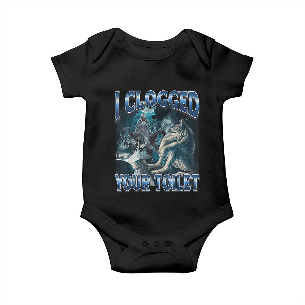 Alpha Wolf Meme Baby Onesie I Clogged Your Toilet Funny Unhinged Stupid Brainrot