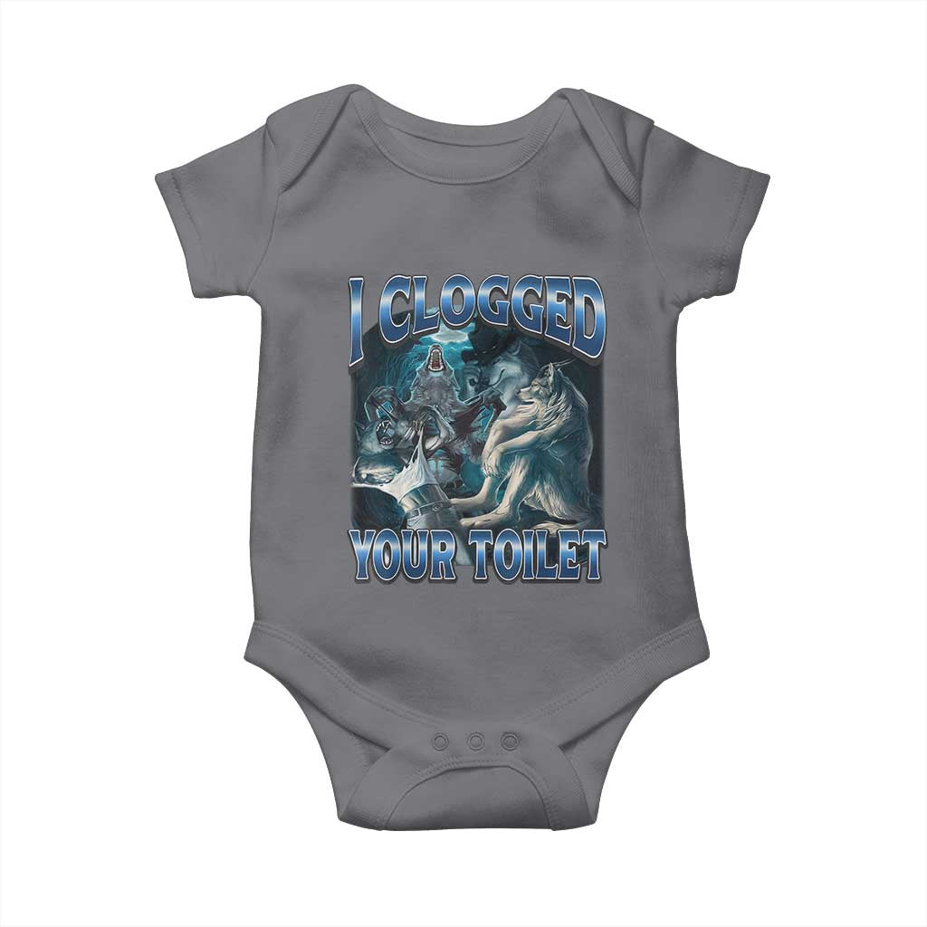 Alpha Wolf Meme Baby Onesie I Clogged Your Toilet Funny Unhinged Stupid Brainrot