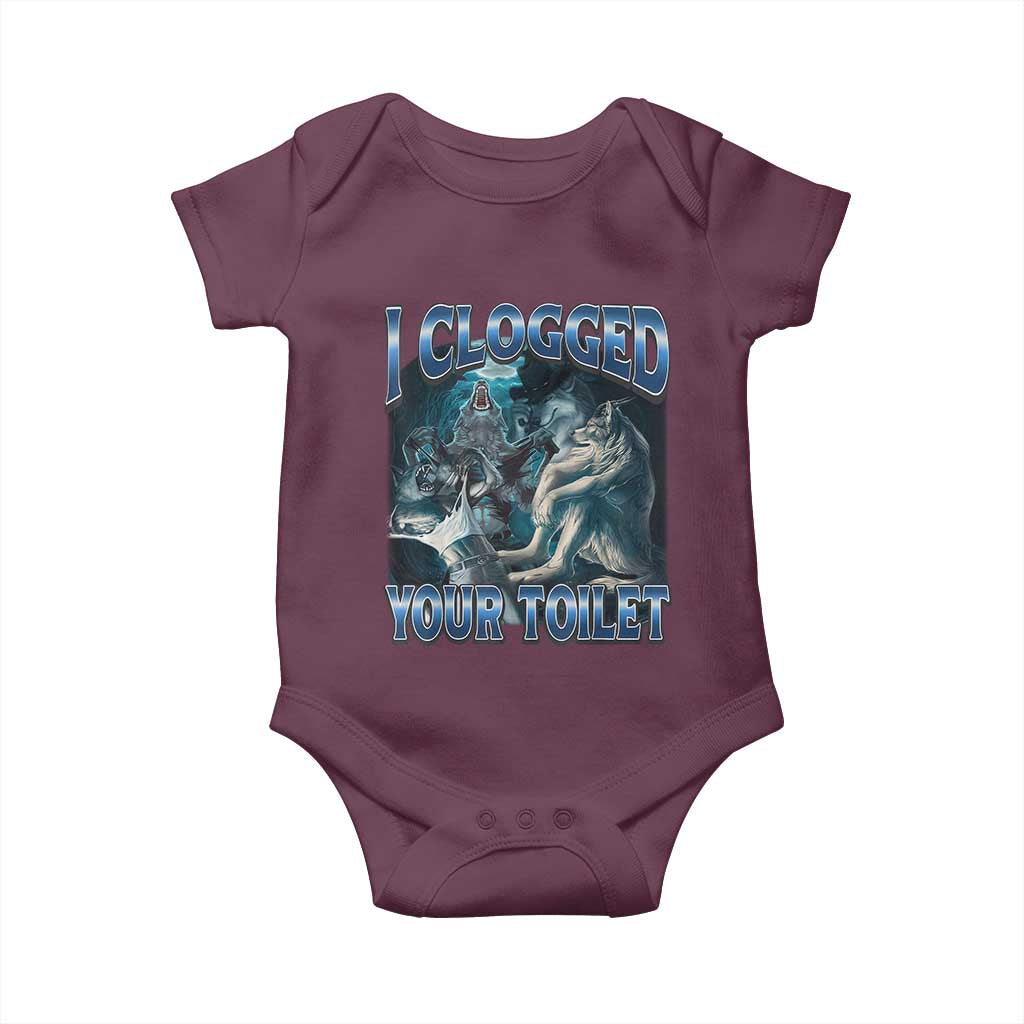 Alpha Wolf Meme Baby Onesie I Clogged Your Toilet Funny Unhinged Stupid Brainrot