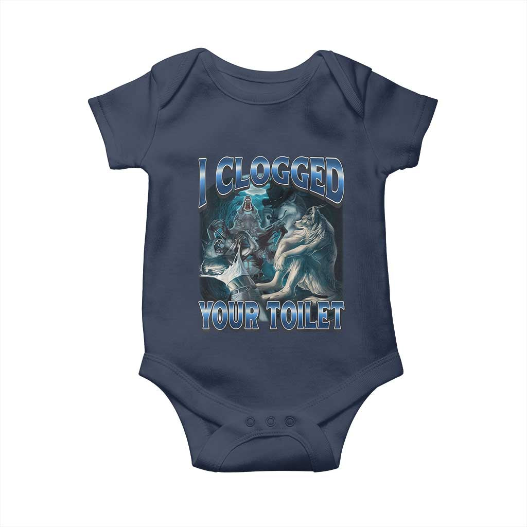 Alpha Wolf Meme Baby Onesie I Clogged Your Toilet Funny Unhinged Stupid Brainrot