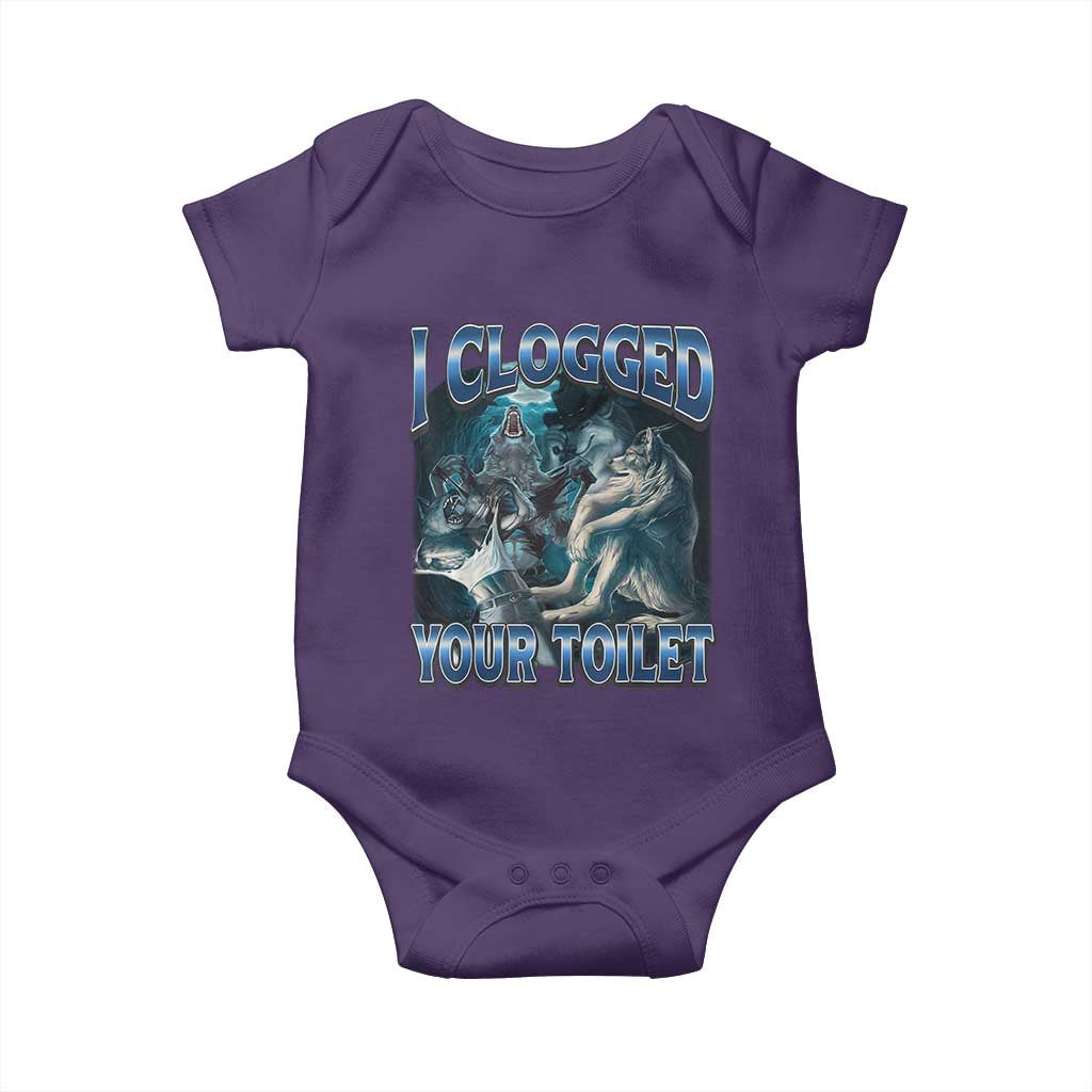 Alpha Wolf Meme Baby Onesie I Clogged Your Toilet Funny Unhinged Stupid Brainrot