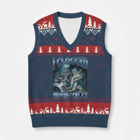 Alpha Wolf Meme V-Neck Knit Sweater Vest I Clogged Your Toilet Funny Unhinged Stupid Brainrot