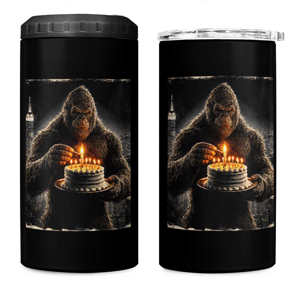 Funny Birthday Bigfoot 4 in 1 Can Cooler Tumbler Sasquatsch Bday Party Vintage Graphic Japanese Art