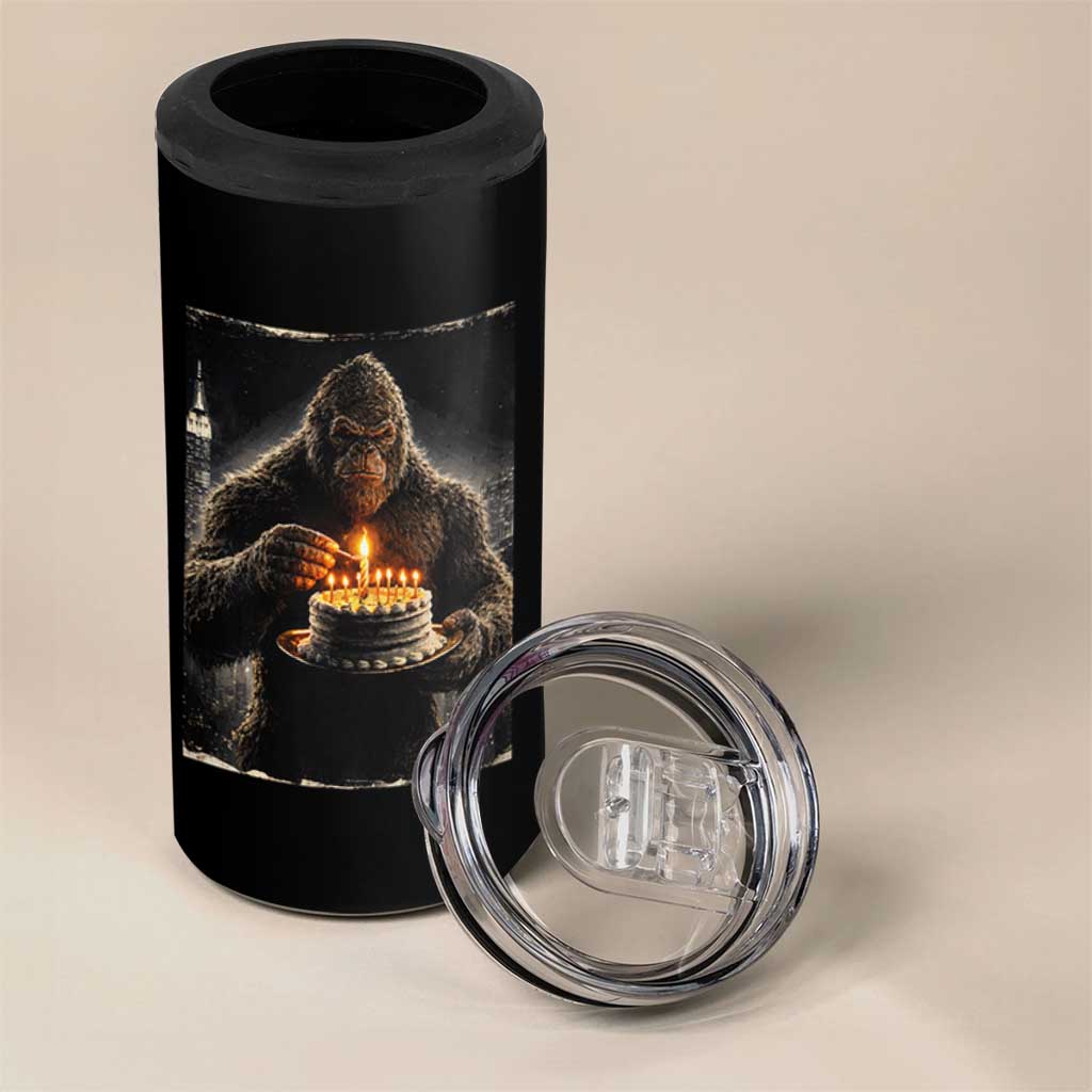 Funny Birthday Bigfoot 4 in 1 Can Cooler Tumbler Sasquatsch Bday Party Vintage Graphic Japanese Art