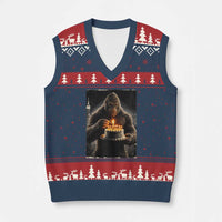 Funny Birthday Bigfoot V-Neck Knit Sweater Vest Sasquatsch Bday Party Vintage Graphic Japanese Art