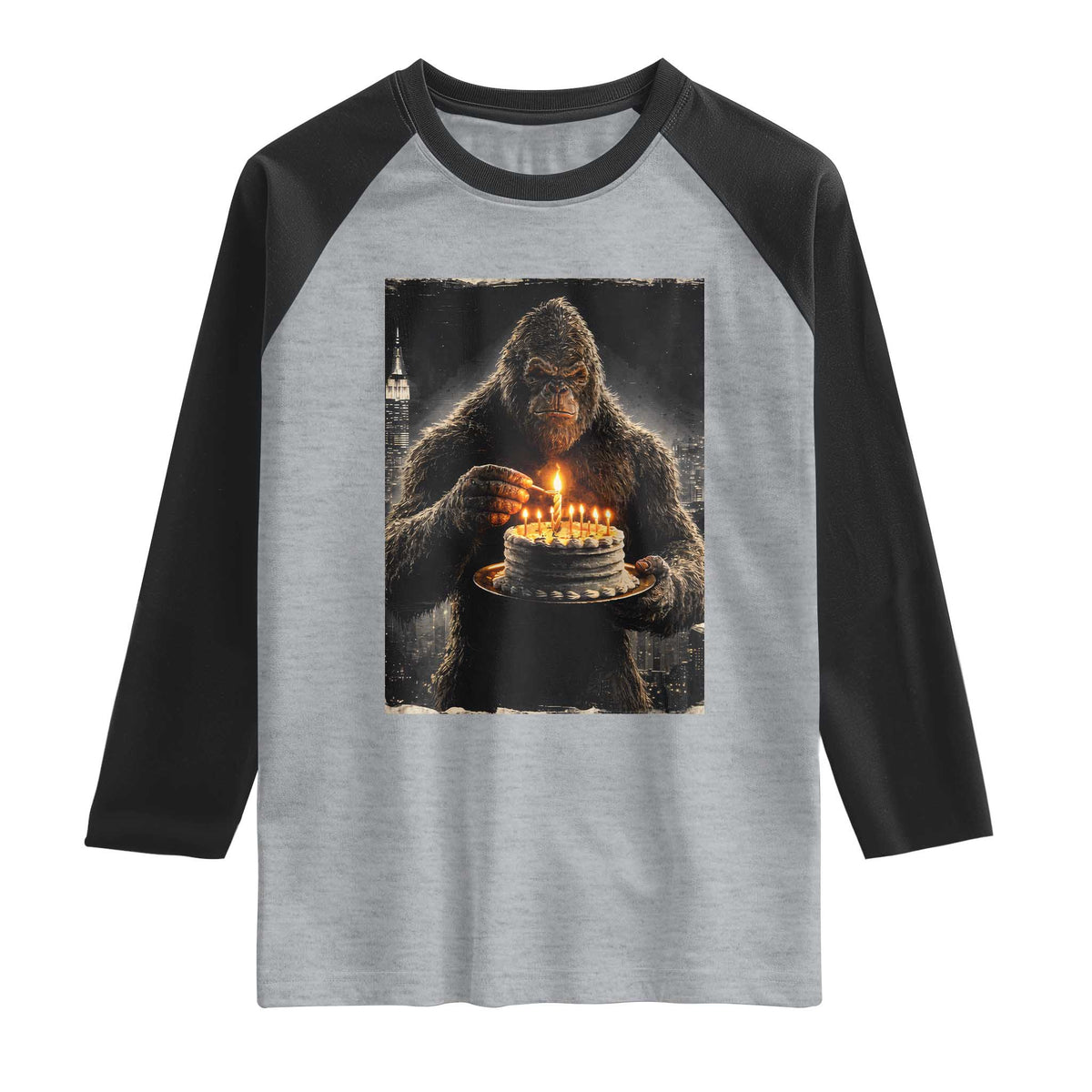 Funny Birthday Bigfoot Raglan Shirt Sasquatsch Bday Party Vintage Graphic Japanese Art