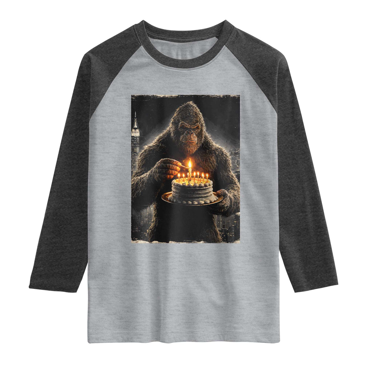 Funny Birthday Bigfoot Raglan Shirt Sasquatsch Bday Party Vintage Graphic Japanese Art