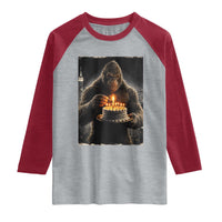 Funny Birthday Bigfoot Raglan Shirt Sasquatsch Bday Party Vintage Graphic Japanese Art
