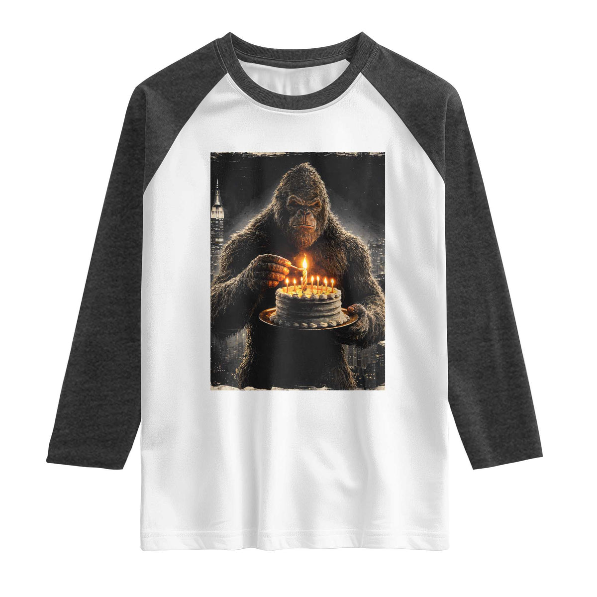Funny Birthday Bigfoot Raglan Shirt Sasquatsch Bday Party Vintage Graphic Japanese Art