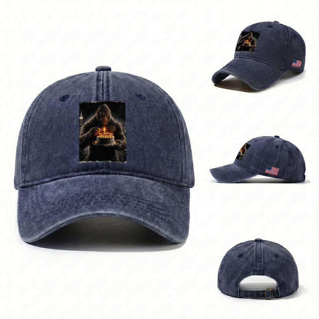 Funny Birthday Bigfoot Washed Cotton Baseball Cap Sasquatsch Bday Party Vintage Graphic Japanese Art