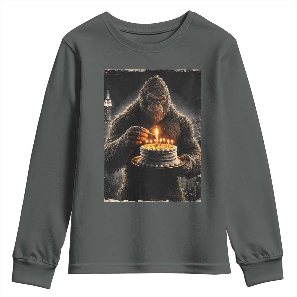 Funny Birthday Bigfoot Youth Sweatshirt Sasquatsch Bday Party Vintage Graphic Japanese Art