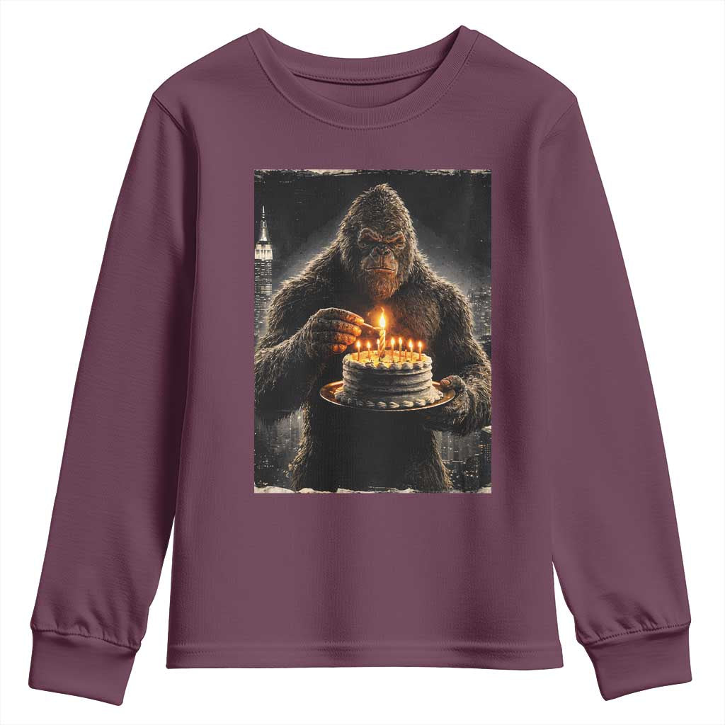 Funny Birthday Bigfoot Youth Sweatshirt Sasquatsch Bday Party Vintage Graphic Japanese Art