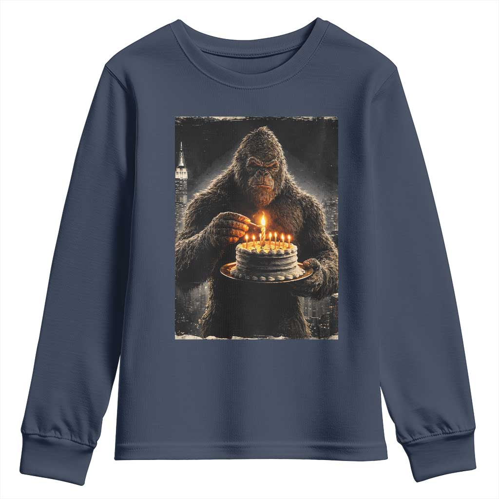 Funny Birthday Bigfoot Youth Sweatshirt Sasquatsch Bday Party Vintage Graphic Japanese Art