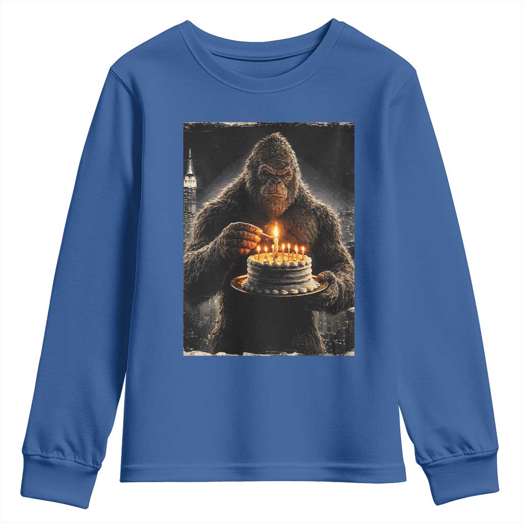Funny Birthday Bigfoot Youth Sweatshirt Sasquatsch Bday Party Vintage Graphic Japanese Art