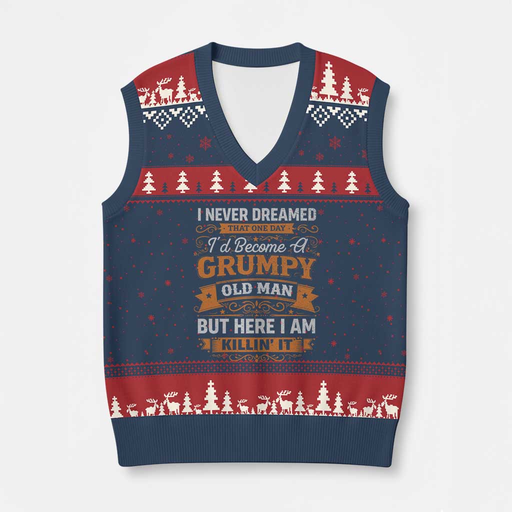 Funny Man Saying V-Neck Knit Sweater Vest Become A Grumpy Old Man Grandpa Dad