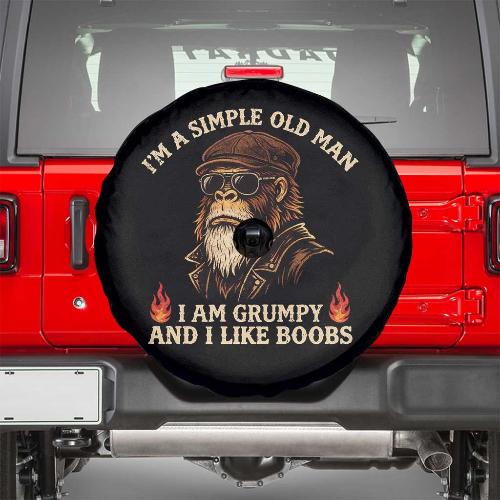 Funny Man Saying Spare Tire Cover Im A Simple Old Man I Am Grumpy And Like Boobs Bigfoot Gag Gift