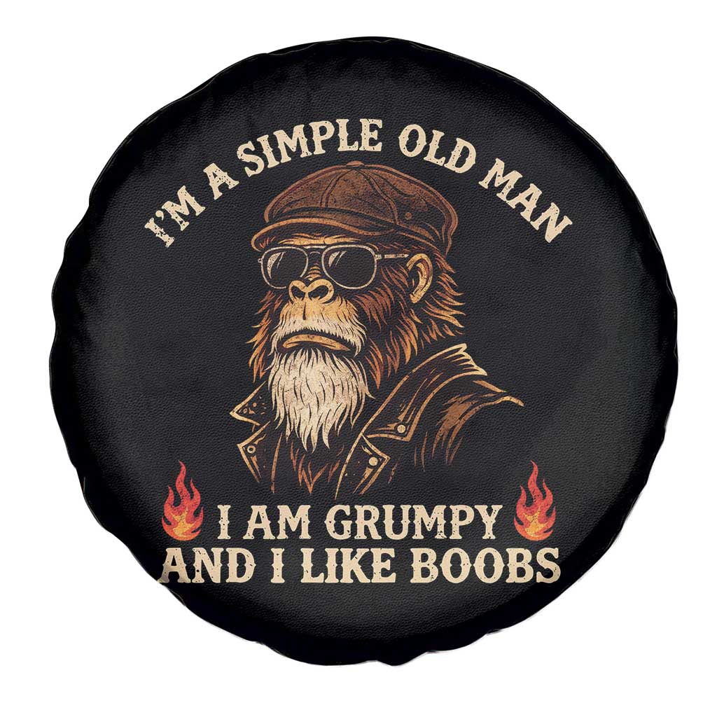 Funny Man Saying Spare Tire Cover Im A Simple Old Man I Am Grumpy And Like Boobs Bigfoot Gag Gift