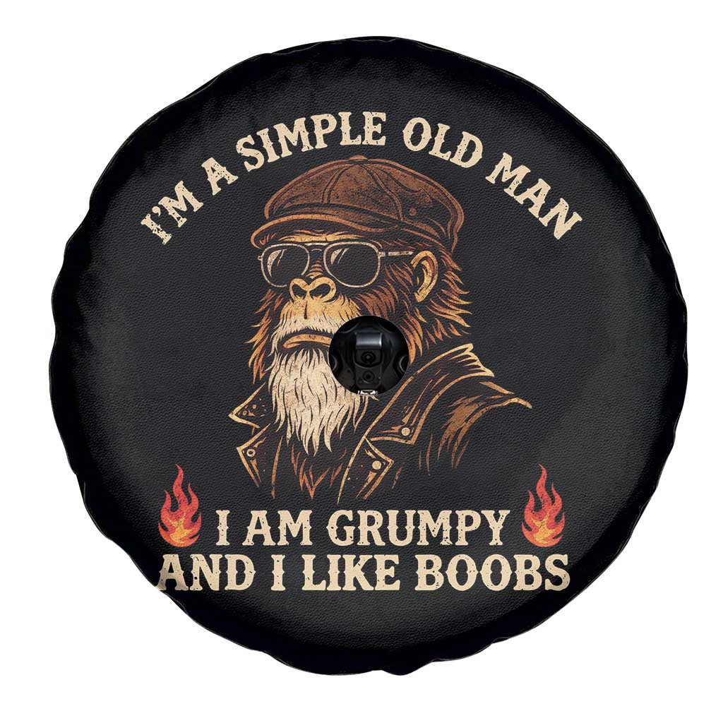 Funny Man Saying Spare Tire Cover Im A Simple Old Man I Am Grumpy And Like Boobs Bigfoot Gag Gift