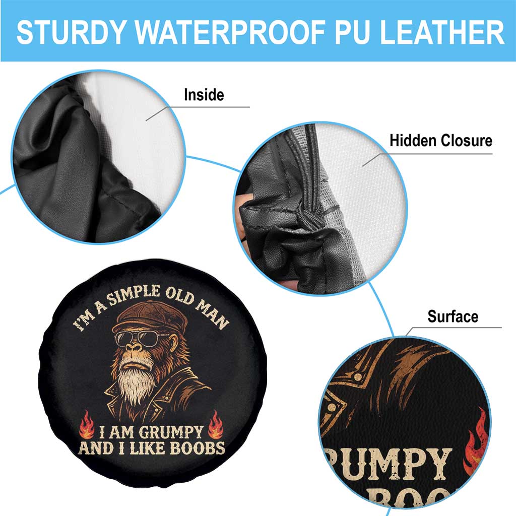 Funny Man Saying Spare Tire Cover Im A Simple Old Man I Am Grumpy And Like Boobs Bigfoot Gag Gift