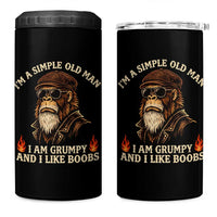 Funny Man Saying 4 in 1 Can Cooler Tumbler Im A Simple Old Man I Am Grumpy And Like Boobs Bigfoot Gag Gift